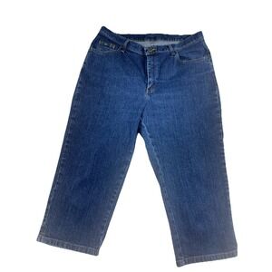 BLU Women's Straight Leg Mid Rise Capri Denim Mom Jeans Stretch Blue Size 16